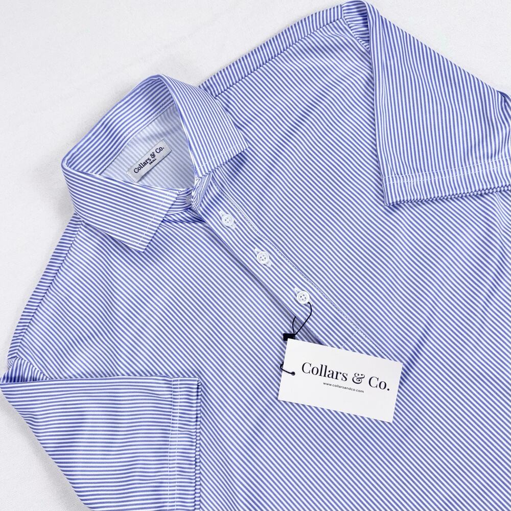 Collars & Co Semi Spread Collar Polo Shirt Men's Small Regent Blue Stripe Preppy